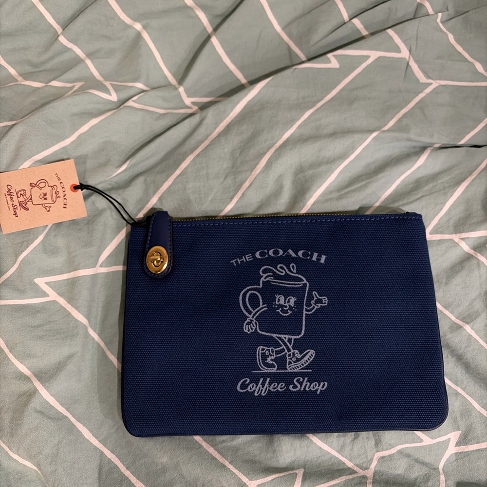 Coach Coffee Navy Blue Pouch NWT